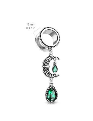 Piercing tunnel pendentif lune vert émeraude