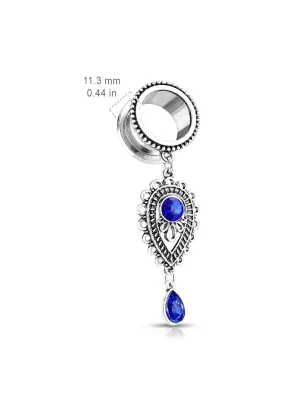 Piercing tunnel pendentif larme bleu sapphire