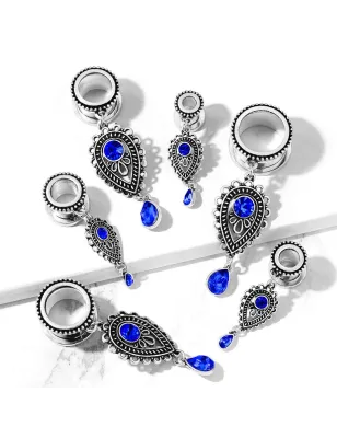 Piercing tunnel pendentif larme bleu sapphire