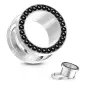 Piercing tunnel acier chirurgical ligne de strass noir