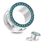 Piercing tunnel acier chirurgical ligne de strass turquoise