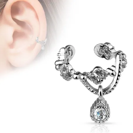 Faux piercing oreille chaine strass