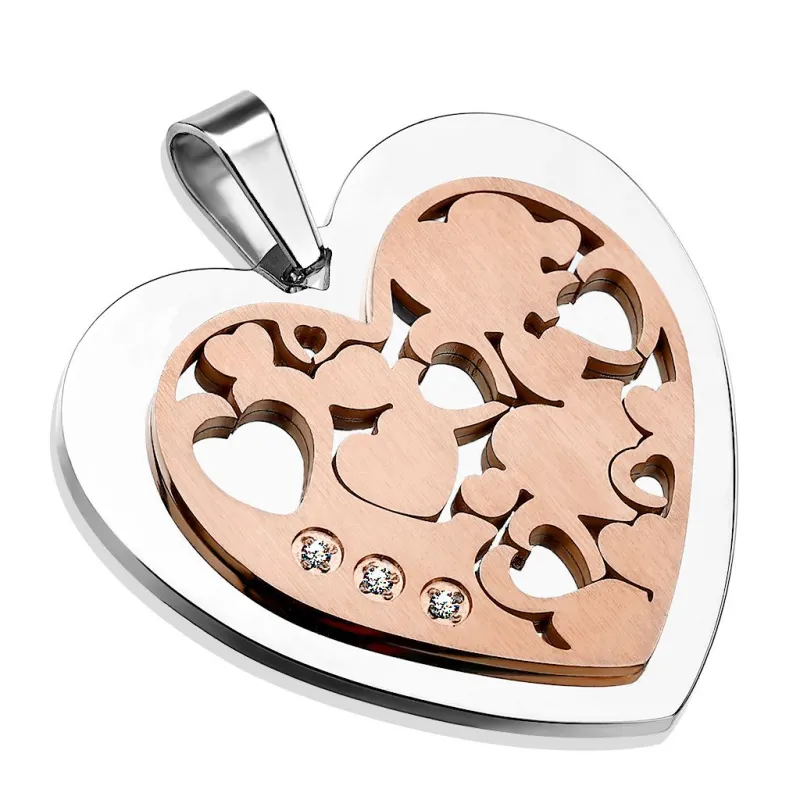 Pendentif Coeur Rose IP Gemmes