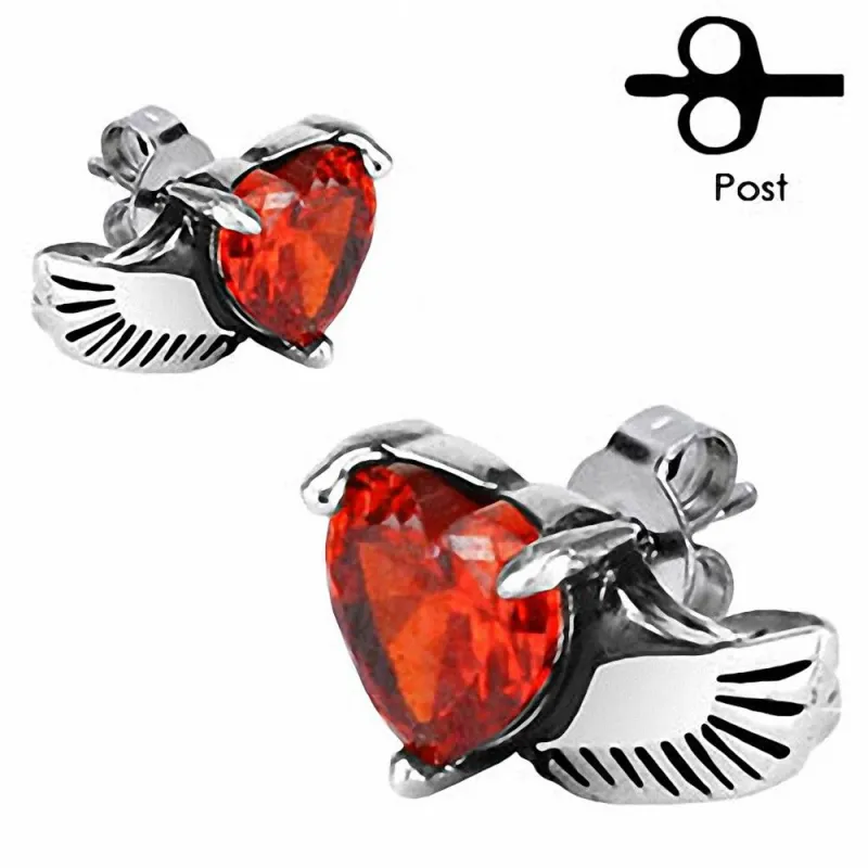 Paire Boucles d'oreille Clous Coeur Ailes Angéliques