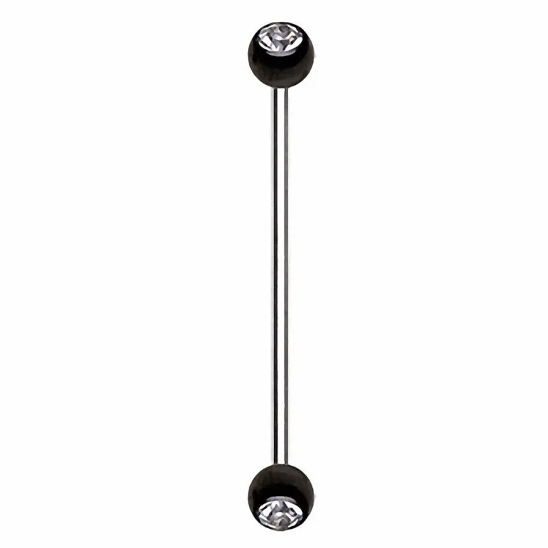 Piercing industriel oreille boules titane anodisé noir strass