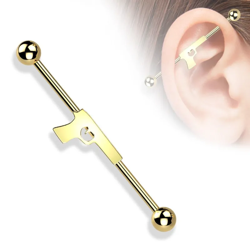 Piercing industriel oreille pistolet doré