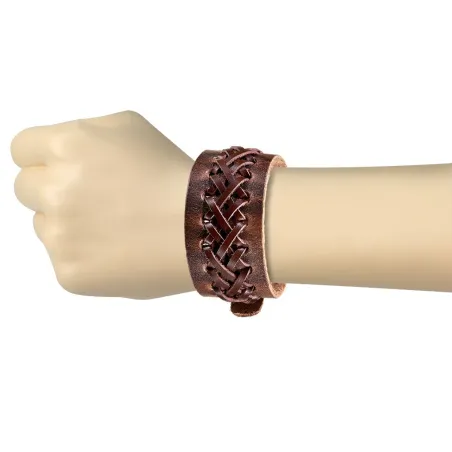 Bracelet cuir marron brins tissés