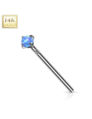 Piercing nez fishtail Or blanc 14 carats opale bleue