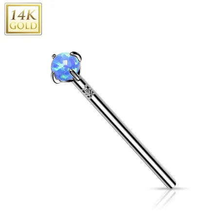 Piercing nez fishtail Or blanc 14 carats opale bleue