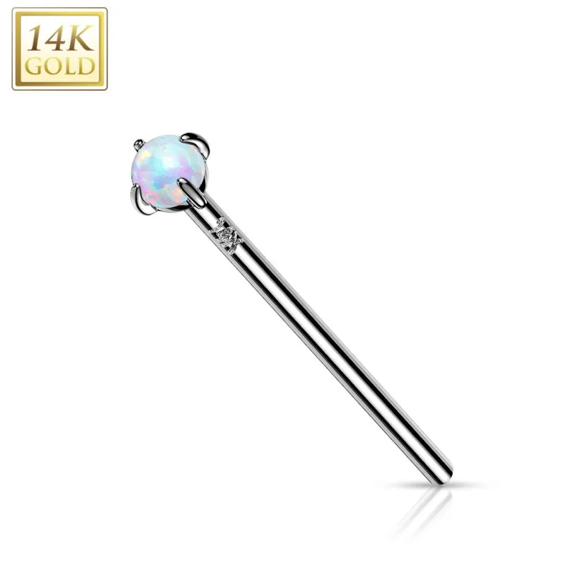 Piercing nez fishtail Or blanc 14 carats opale blanche