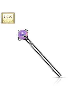 Piercing nez fishtail Or blanc 14 carats opale violette