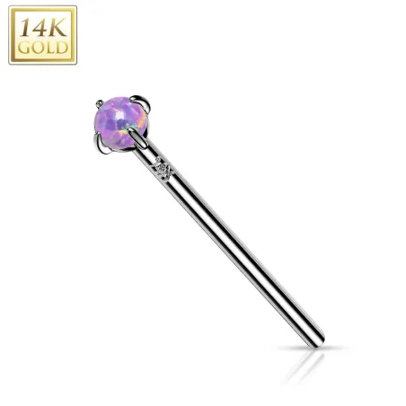 Piercing nez fishtail Or blanc 14 carats opale violette