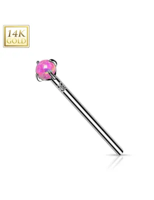 Piercing nez fishtail Or blanc 14 carats opale rose