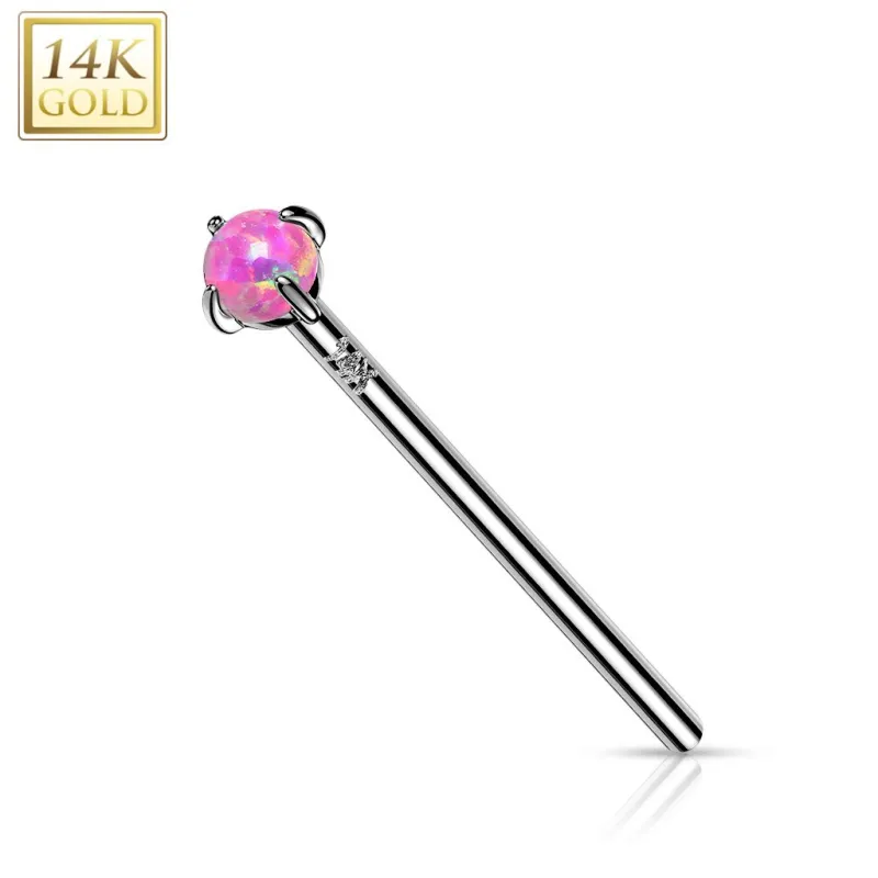 Piercing nez fishtail Or blanc 14 carats opale rose