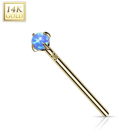 Piercing nez fishtail Or jaune 14 carats opale bleue