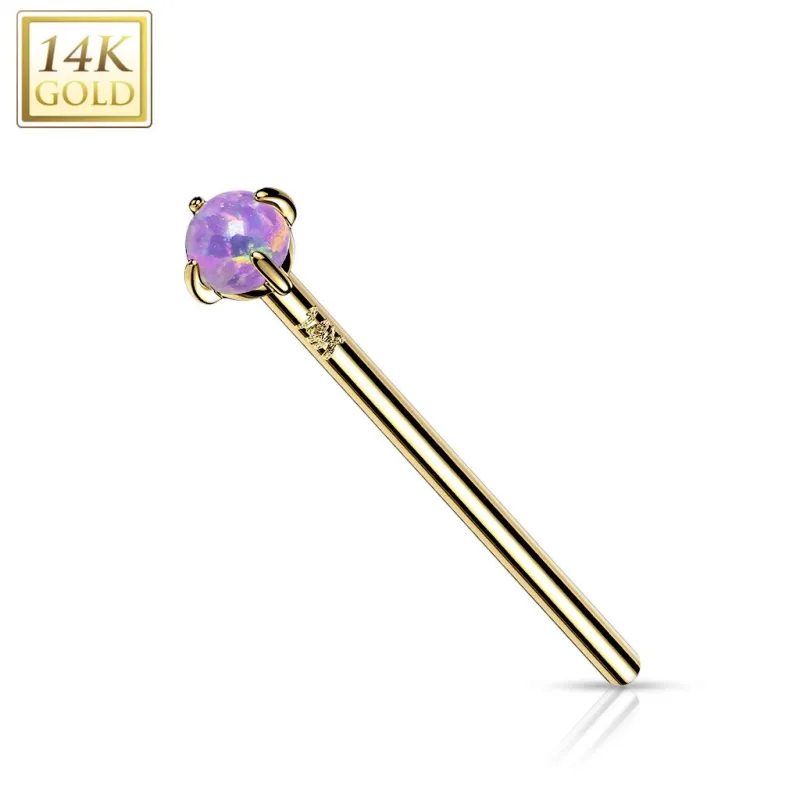 Piercing nez fishtail Or jaune 14 carats opale violette