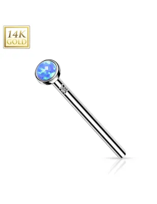 Piercing nez fishtail Or blanc 14 carats opale bleu