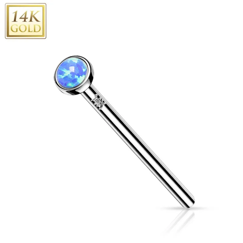 Piercing nez fishtail Or blanc 14 carats opale bleu