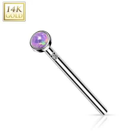 Piercing nez fishtail Or blanc 14 carats opale violet