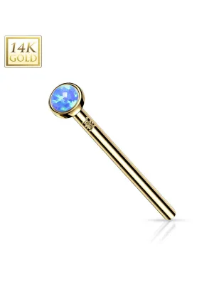 Piercing nez fishtail Or jaune 14 carats opale bleu