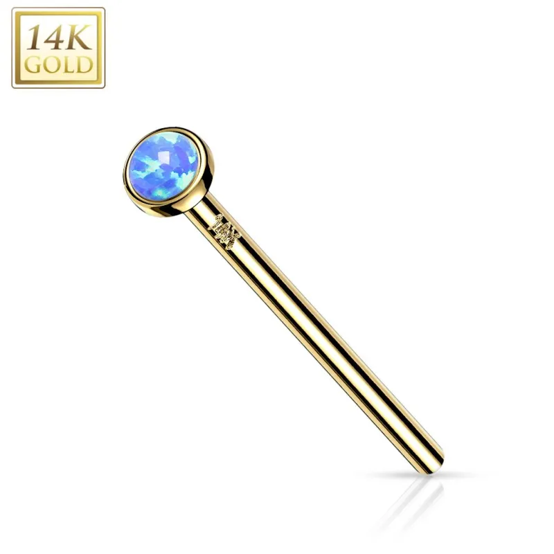 Piercing nez fishtail Or jaune 14 carats opale bleu