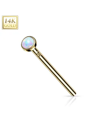 Piercing nez fishtail Or jaune 14 carats opale blanc