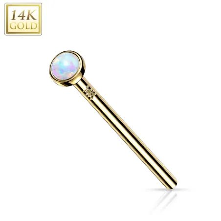 Piercing nez fishtail Or jaune 14 carats opale blanc