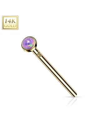 Piercing nez fishtail Or jaune 14 carats opale violet