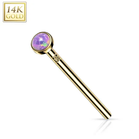 Piercing nez fishtail Or jaune 14 carats opale violet