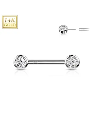 Piercing téton or blanc 14 carats zircon push-in