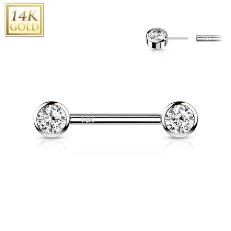 Piercing téton or blanc 14 carats zircon push-in