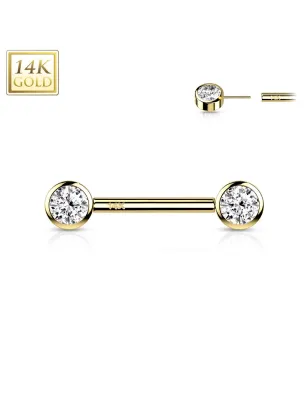 Piercing téton or jaune 14 carats zircon push-in