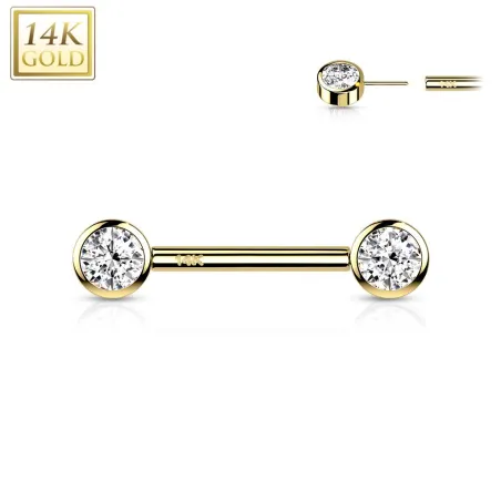 Piercing téton or jaune 14 carats zircon push-in