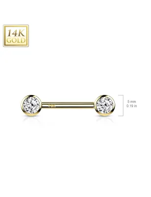 Piercing téton or jaune 14 carats zircon push-in