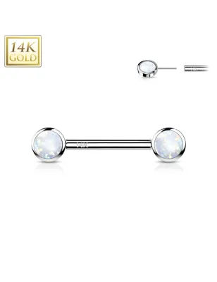 Piercing téton or blanc 14 carats opale blanche push-in