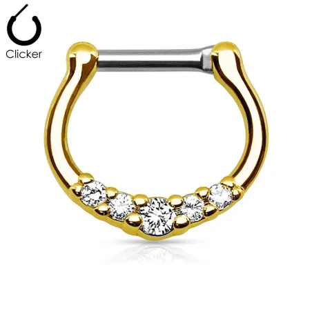 Piercing septum acier doré cinq strass