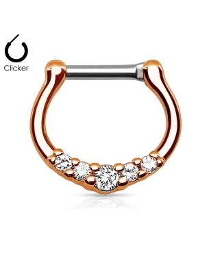 Piercing septum acier rosé cinq strass