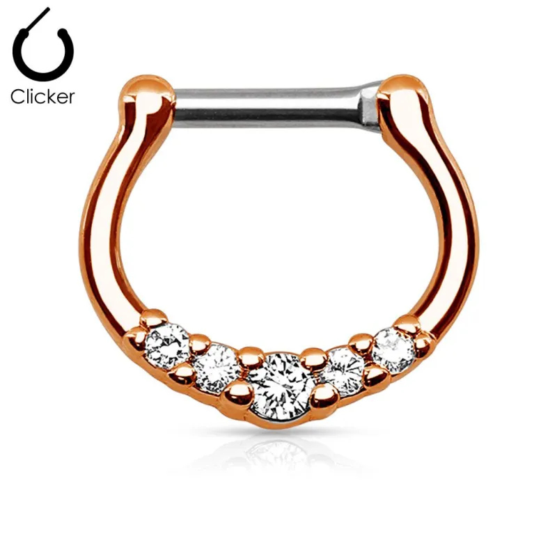 Piercing septum acier rosé cinq strass