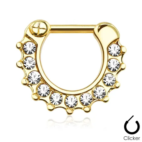 Piercing septum doré click pavé de strass