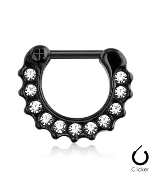 Piercing septum noir click pavé de strass