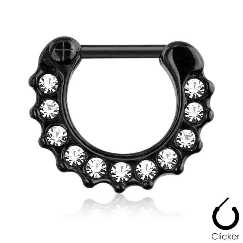 Piercing septum noir click pavé de strass