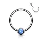 Piercing oreille anneau boule acier opale bleue