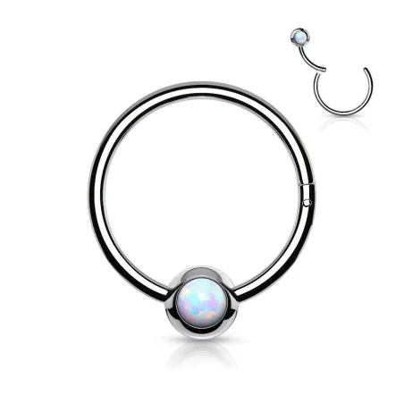 Piercing anneau boule acier opale blanche