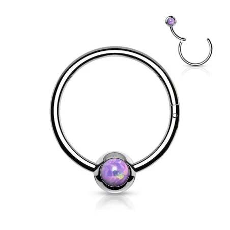 Piercing anneau boule acier opale violette