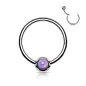 Piercing oreille anneau boule acier opale violette