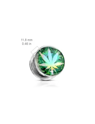 Piercing tunnel oreille cannabis holographique