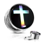 Piercing tunnel plug oreille croix holographique