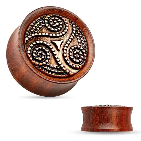 Piercing plug en bois de rose tourbillon tribal