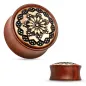 Piercing plug en bois de rose motif floral tribal