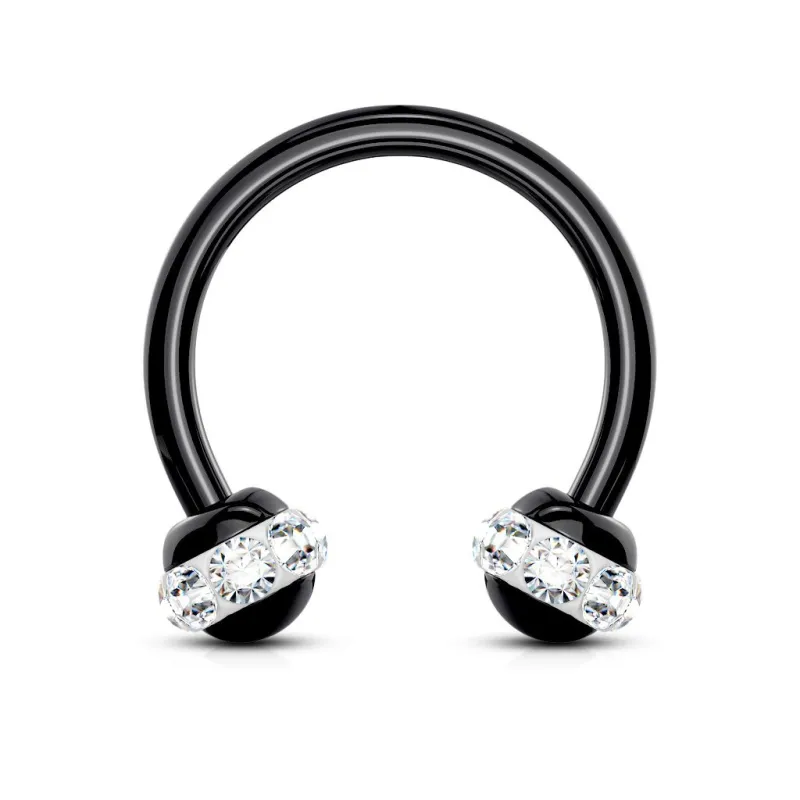 Piercing fer à cheval noir boule cristaux blanc (oreille, septum)